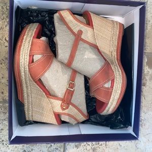 Indigo shoe burnt orange wedge.